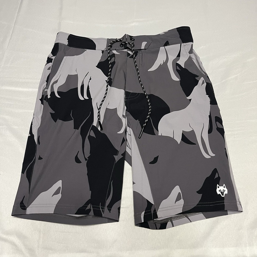 Greyson Golf Mens Swim Shorts Size 31 Gray Wolf AOP Board Unlined